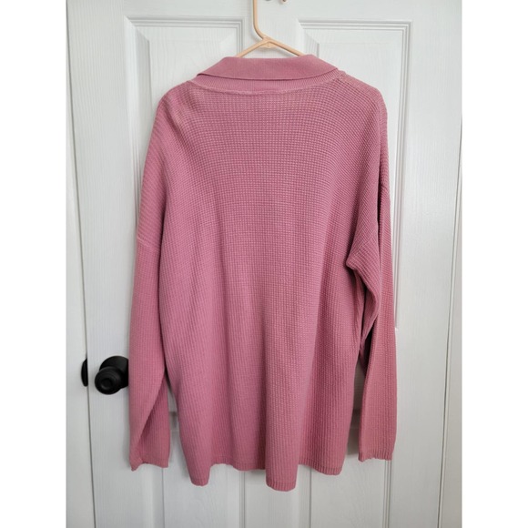 Cherokee Ribbed Knit Collared Long Sleeve Pink Sweater Size Large - Picture 4 of 4